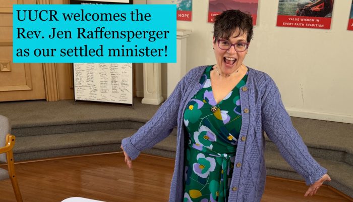 RevJen Call_FINAL Reverend Jen Raffensperger with cake celebrating her call to settled ministry at UUCR