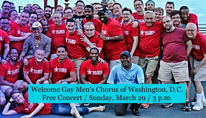 GMCW 2 Members of the Gay Men’s Chorus of Washington, D.C. in front of a touring bus